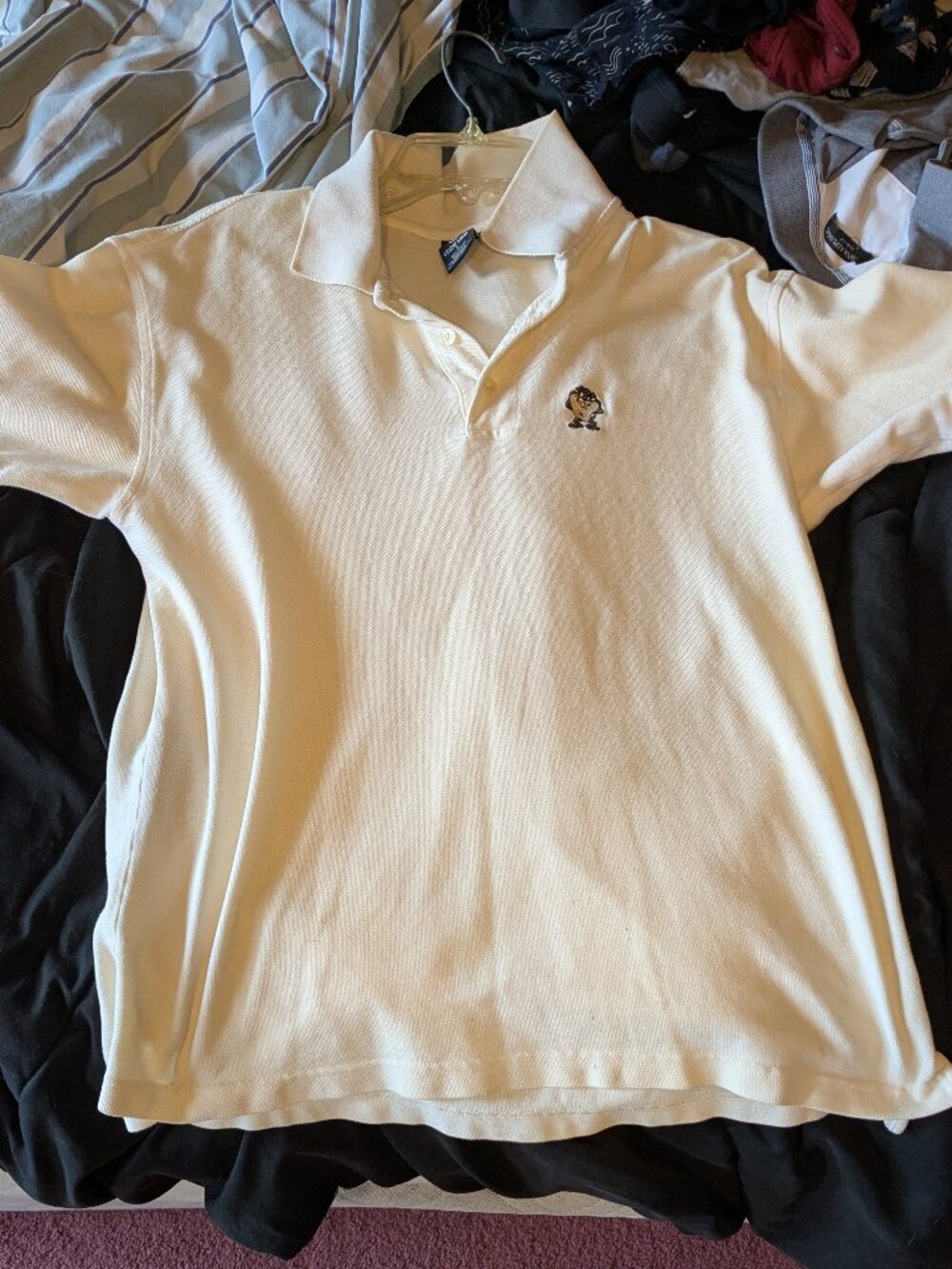 Vintage 1998 Taz Warner Brother's Official Polo Shirt Size SMALL Cream Cotton